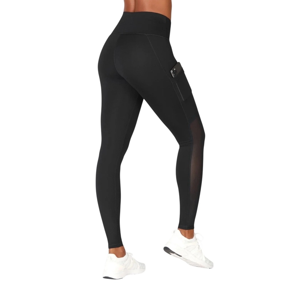Fabletics Black High Waisted Pocket Sheer Legs Athletic Leggings Women M #470